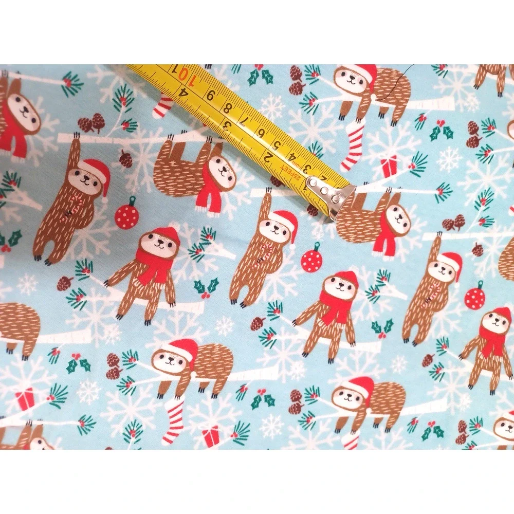 Jo-Ann Sloth Christmas Doodles Blue Red Knit Stretch Fabric 1 Pc 26x58